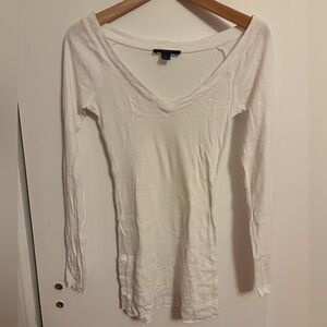 Express White V-Neck Long Sleeve Top with Rhinestones